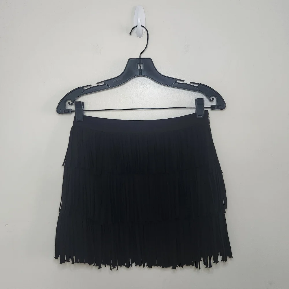 Women's Forever 21 Black Fringe Mini Skirt Sz Medium